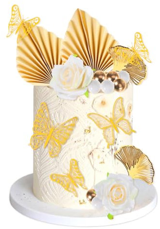 28 Pcs Wedding Cake Decorations Gold Butterfly Cakes Decorations Topper Ginkgo Leaves Ball Cake Toppers For Weddings Engagement Birthdays Graduation Babies Bath