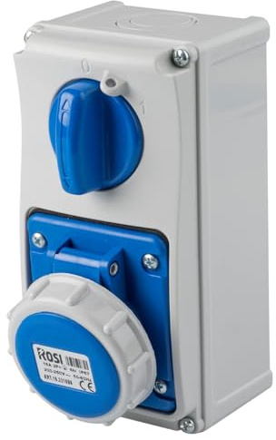 Presa interbloccata verticale con sezionatore interruttore, montaggio a parete, con fondo, 220V 230V, 3 poli 2P+T, 32A, IP67 da interno esterno