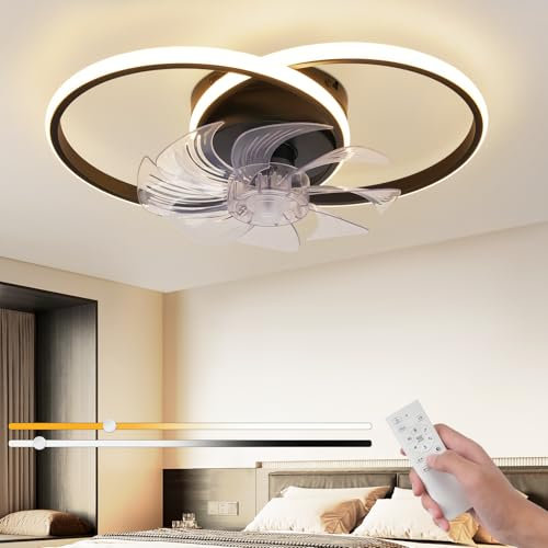 Homefire LED Deckenventilator Mit Beleuchtung - 36W Schwarz Leise Deckenlampe Mit Ventilator Und Fernbedienung 3 Farbtemperatur 6-Gang Wohnzimmer Deckenventilatoren Mit Licht für Schlafzimmer Küche