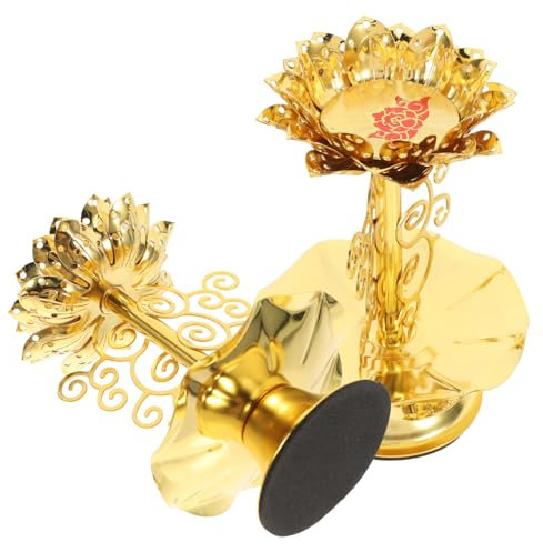Vaguelly Lotus Kerzenhalter Legierung Vintage Butterlampenhalter Buddhistische Tempeldekoration Metall Lotus Form 2 Stück