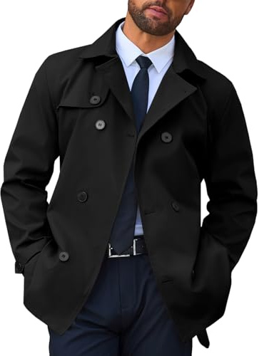 Runcati Mens Trench Coat Double Breasted Jacket Belted Windbreaker Overcoat