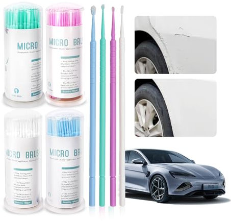 halercay 100 unidades juego de pinceles para retoque de pintura, 4 tamaños (fino, mediano, grueso, largo), rotulador reparación de pintura de coche, ideal para quitar arañazos y retoques precisos