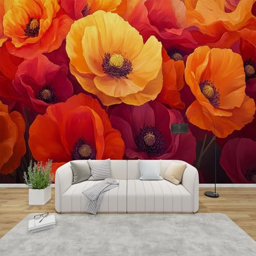 PaxGloz Fototapete Blumen Rot Orange Tapete Mohnblumen Tapeten Vliestapete Modern Wandtapete Wohnzimmer Schlafzimmer Kinderzimmer Wanddeko Motivtapeten 200 x 140 cm (B x H)