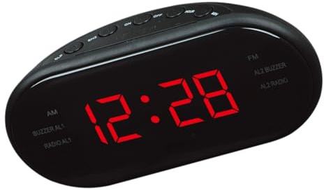 SHINEOFI Digitaler Radiowecker Großem Gebogenem Display mit Fm und Am Radio Nachtlichtfunktion und Schlummerfunktion Kunststoffgehäuse in Rot für Schlafzimmer und Büro