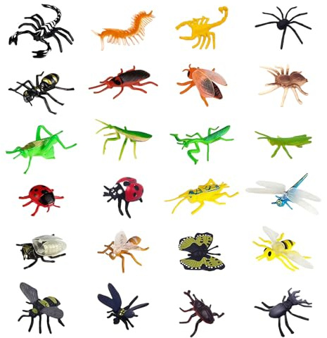 Goiern 24 Stück Mini Insekten Für Kinder, Insektenspielzeug Plastik Insekten Spielzeug Realistische Kleine Insekten Libellen Modell Biene Weicher Gummi Dinosaurier