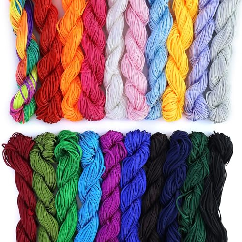 20 st färgglada sidennylonrep, kinesisk knuten nylontråd, rep för armband, flätat halsband, armband, pärlor, gör-det-själv hantverk(20 färger)
