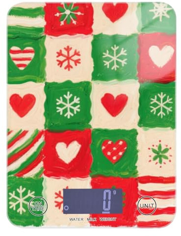 Happy Christmas - Bilancia da cucina con fiocchi di neve e calorie, 5 kg/5 g, impermeabile, con 4 unità per caffè espresso, tostatura di sapone, peso digitale para comida