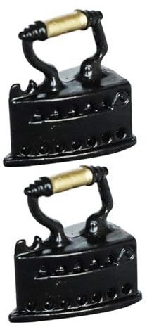 FRCOLOR Miniatur Retro Bügeleisen aus Legierung 2stücke Schwarz für Minihaus Nähszene Dekoration und Puppenhaus Zubehör im Maßstab 1:12