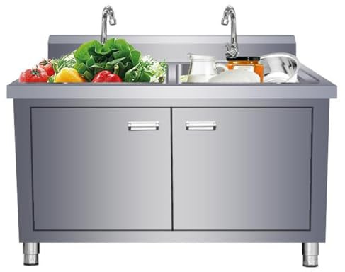 Générique Meuble sous-évier autoportant à 2 bacs avec Protection Anti-éclaboussures surélevée, Rangement en Acier Inoxydable épais pour Salle de Bain et Cuisine, Design Durable (120 x 80 x 60 cm)