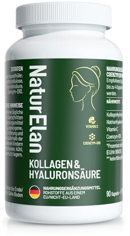 Kollagenhydrolysat Kapseln mit Hyaluronsäure, CoQ10 & Vitamin C, 90 Stück | 1000-2000mg Kollagenhydrolysat Peptide mit Hyaluronsäure 200-400mg, Ohne Magnesiumstearat, Hyaluronsäure Collagen Komplex