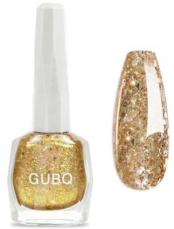 Guld nagelpolish, snabbtorkande och hållbart nagellack med guldglitter, regelbundet, giftfritt, utan UV-lampa, för kvinnor, gör-det-själv, nagelkonst, snabbtorkande (gyllene blixt, 12 ml)