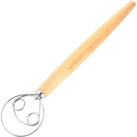 Danish Dough Whisk, Bread Whisk with Wooden Handle and Stainless Steel Double Eyes Design, Mixer Tool for Pastry, Baking Cake, Dessert, Sourdough, Pizza