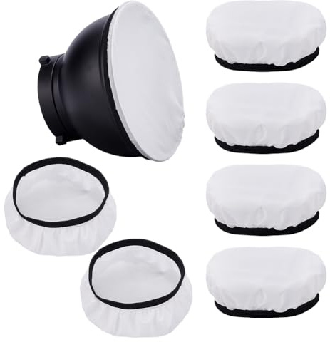 AHANDMAKER Confezione da 6 calzini diffusore per lampada morbida copertura della luce in poliestere, diffusore di luce, riflettori, riflettori, diametro 5,71 pollici, per fotografia di studio, bianco