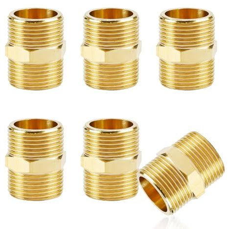 6PCS Doppelnippel 3/4 Zoll (Ø 25mm),Messing Außengewinde Sechskant Kupplung | G3/4 Messing Gewindefitting, Robust und Rostfrei, für Wasserrohr, Heizung, Trinkwasseranlage
