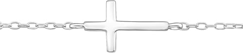 Genérico Pulsera Cruz de Plata de Ley 925, Cadena Ajustable 20 cm + 4 cm, Colgante 11 mm x 7 mm, Acabado E-Coat, Diseño Elegante y Atemporal para Uso Diario