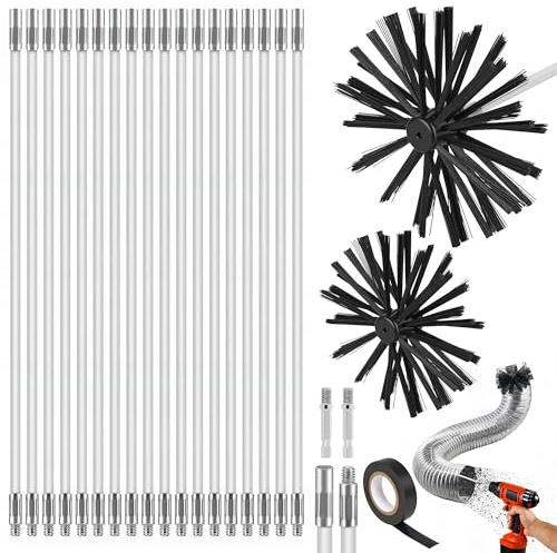 Hbazzor Kaminbürste Stange Set,Ofenrohrbürste 150mm Durchmesser Ofenbürste, Kaminbürste Kaminbesen Schornsteinfeger Bürste Heizkesselbürste Kamin Reinigung Kaminrohr Reinigungsbürste,18 Stangen 410mm