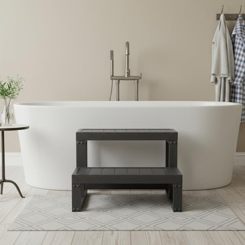 Escalera Whirlpool de 2 peldaños, 60 x 54 cm, material WPC impermeable, para bañera de hidromasaje y piscina