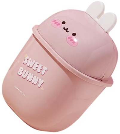 NUOBESTY Mini-Poubelle de Bureau en Plastique Rose Couvercle Poubelle de Table Compacte de Lapin pour Bureau Chambre ou Dortoir