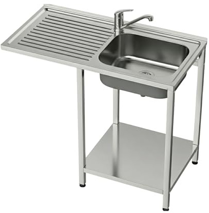 GASFRIT Fregadero Industrial Acero inoxidable con Hueco para Lavavasos, 1 Seno con Escurridor, 1000x500x850 mm, Balda Inferior y Patas Regulables para Hostelería (Derecha, Grifo monomando 2 aguas)