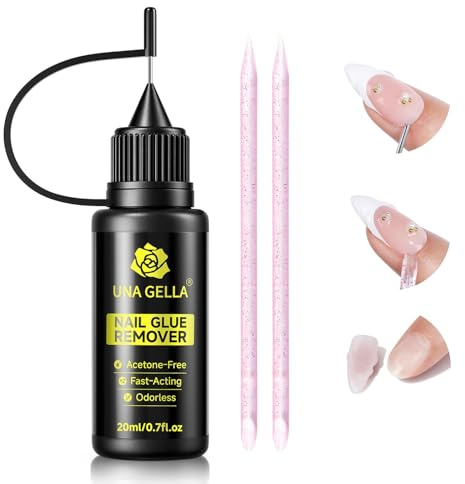 UNA GELLA Nail Glue Remover 20ml Non-Acetone Gel Nail Tips Remover | Gel Nail Glue Remover for Nails Tips with Stick, Gentle GLUE Remover Easy Removal DIY Manicure Supply