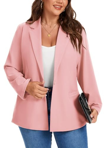 MINTLIMIT Womens Plus Size Long Sleeve Blazers Casual Open Front Lapel Button Slim Work Office Blazer Jacket (Dusty Pink, Size XL)