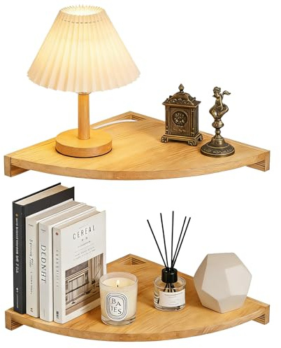 BYZESTY Eckregal Hängend 2er Set, 27,5 cm Eckregal Holz, Wandregal Eiche Massiv, Wandregal Holz für Ecke, Eck Wandregal für Wohnzimmer Küche Schlafzimmer