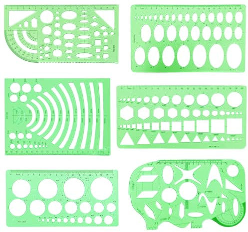 6 Stück Kreisschablone, Geometrische Schablonen Zeichnen und Messen Transparentes Design mit Klarer Skala Kunststoff Zeichenschablonenlineal Technisches Zeichnen für Büro Schule Gebäude Schalung