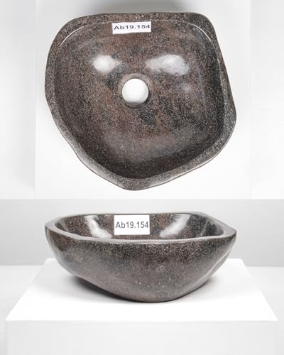 Lavabo en pierre naturelle - 35 cm - Pierre de rivière - Gris - Ovale - Extérieur poli WOHNFREUDEN