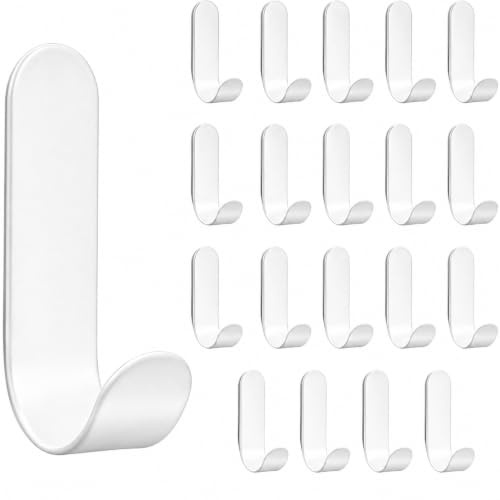 XRYIMYI 20PCS Crochet Adhesif Mural, Accroche Torchon Cuisine, Crochets Autocollants Blancs Sans Perçage, Support Mural en Plastique pour Serviettes, Clés, Ustensiles et Objets du Quotidien