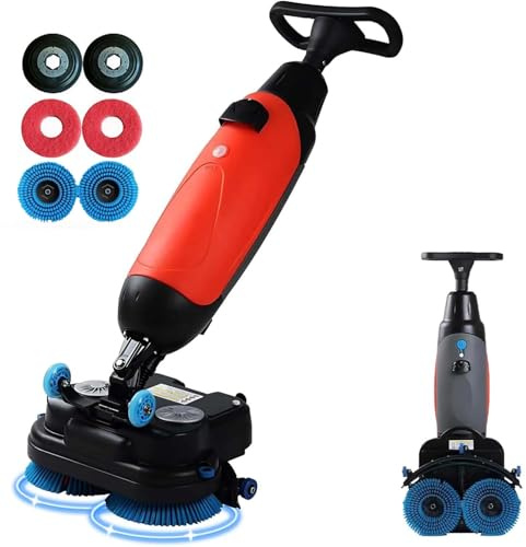 Macchina Lucidatrice Pavimenti Multifunzionale, Macchina Lavapavimenti Commerciale, Lavaggio Asciugatura Spazzolatura Movimento Testa 360° Angoli Stretti Centri Commerciali Sale(Red-6Piece Set)