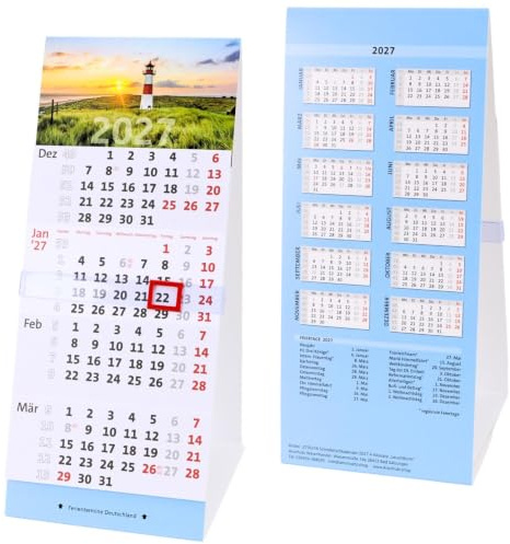 Schreibtischkalender 2027 4-Monatskalender Bürokalender Leuchtturm | 4 Monate pro Seite, Jahresplaner 2027, Aufstellkalender mit Ferienterminen & Jahresübersicht