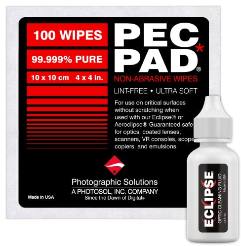 Eclipse Optic Cleaning Fluid (15ml) 0.5oz and PEC-PAD Lint-Free Wipes – Non-Abrasive Cleaning Combo for Lenses & Sensors