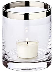 EDZARD Windlicht Molly, Höhe 10 cm, Durchmesser 8,5 cm, mundgeblasenes Kristallglas mit Platinrand - Teelichtglas, Teelichthalter für Maxi-Teelicht