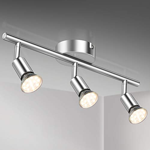 Defurhome LED Deckenleuchte Drehbar, 3 Flammig LED Strahler Deckenlampe Spot,Modern Deckenstrahler (Weißes Chrom) für Küche, Wohnzimmer, Schlafzimmer, inkl. 3 x 4 W GU10 LED Lampen (400LM, warmweiß)