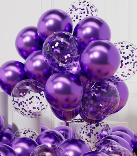 AULE Palloncini Viola Metallizzati: 42 Pezzi 30cm Coriandoli Compleanno | Palloncini Viola Scuro Cromati Purple Lucido Spessi in Lattice per Feste di Halloween Matrimonio Decorazioni