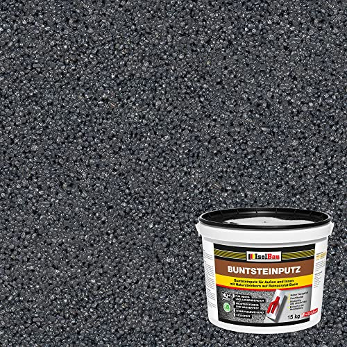 Isolbau Buntsteinputz - Mosaikputz für innen & außen - Frostsicher, wasserfest, stoßfest - BP100 (Anthrazit), 15 kg