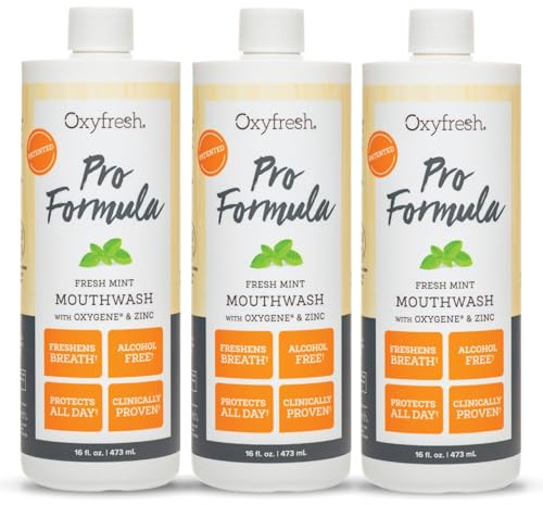 Oxyfresh Pro Formula Fresh Mint Mouthwash – Patented Zinc Mouthrinse for Fresh Breath, Healthy Gums & Bad Breath Treatment for Adults - Dye, Fluoride & Alcohol Free (16 oz Pack of 3)