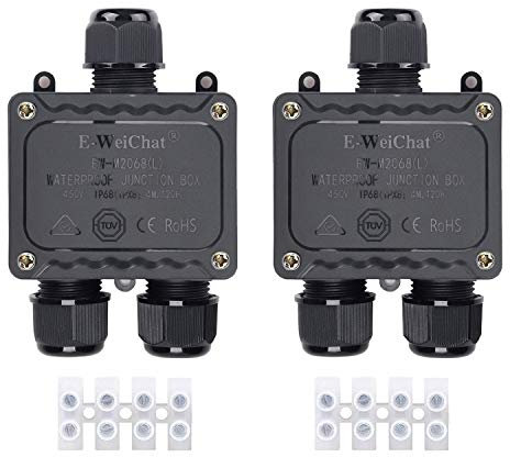 Abzweigdose Wasserdicht IP68 Ø4mm-Ø14mm Tüv-Zertifizierung Schwarz Elektrischer Außen Verteilerdose für Garten | Outdoor | Boden 3 Wege Wasserdichte Abzweigdose aus Einem Stück Plastik (2 pack)