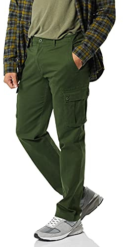 Amazon Essentials Men's Stretchiga cargobyxor med rak passform (finns i Big & Tall), Mörk olivgrön, 42W / 32L