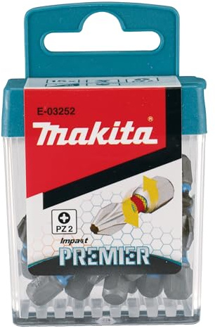 Makita E-03252 Premier - Juego de brocas de torsión PZ2 (25 mm, 15 unidades)