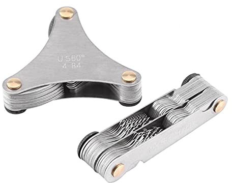 Gewindesteigungslehre, Gewindemesslehre, 51Pcs Edelstahl-Gewindelehrdorn-Messwerkzeug zum Messen von Gewinde und Außengewinde-Zahnsteigung