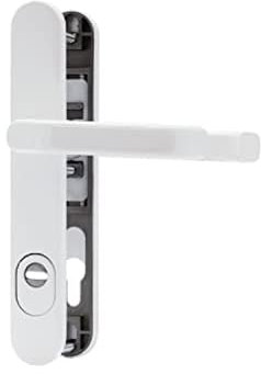 ABUS Türbeschlag SRG92N ZS W mit Ziehschutz - Drückergarnitur für Haustüren - mit beidseitiger Türklinke - für Türen mit schmalen Rahmen - Weiß