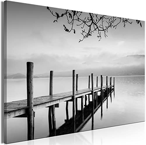 murando Acoustic Canvas Wall Art Nature 90x60 cm / 35 x 24 picture with acoustic foam sound absorption print image Artwork 1 pc room acoustics soundproofing bridge Sea Branches black c-B-0632-b-a