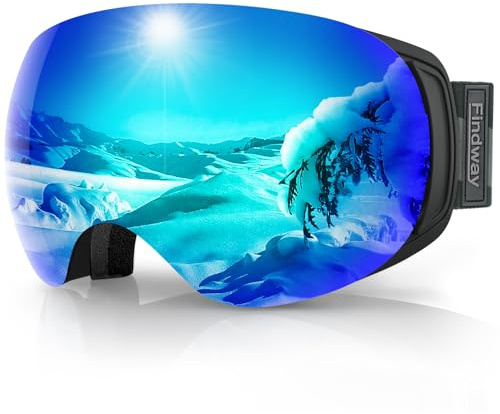 Findway Skibrille für Brillenträger Herren Damen,Snowboardbrille mit Magnetischen Wechselgläsern,Snowboard Brille Magnet Brillenträger Polarisierend OTG,Anti fog, Allwetter Verspiegelt Skibrille