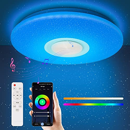 Sonnewelt 36W RGB Deckenleuchte Dimmbar Farbwechsel mit Bluetooth Lautsprecher, Fernbedienung und APP-Steuerung, RGB Farbwechsel, Sternenhimmel Lampe