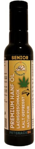 Petsnackss - Premium Hanföl für alle Hunderassen - Natur Pur 250 ml - Barf Öl aus Kaltpressung in Super-Premium-Qualität – Naturreines Futteröl, Premium Hanföl, Naturprodukt Ohne Zusätze (Senior)