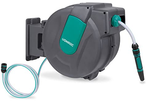 VONROC Schlauchtrommel Gartenschlauch als Schlauchaufroller 35 Meter - Wasserschlauch 180° drehbar als Schlauchbox inkl. Schlauchhalter Wand & Einzugautomatik - Grün