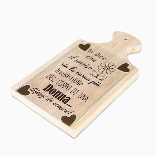 Bomboniera Tagliere e Sottopentola Utile in legno con stampa su vetro temperato Ideale come Bomboniera Comunione, Cresima Matrimonio e Anniversario Mis 16x29 cm (Corpo di una donna, Grande)