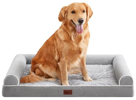 TJSOULER orthopädische Hundebett für waschbar wasserdicht Hundekissen mit hohem Rand Unterstützung Schaum rutschfest Hundesofa, abnehmbare große Hundematratze für drinnen mit grau 92x68cm L