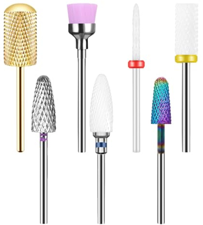 HEYMKGO - Set di 7 punte per fresa per unghie elettriche da 3/32 pollici, con fusto conico e forma conica, in metallo duro, per unghie in gel acrilico, per manicure e pedicure